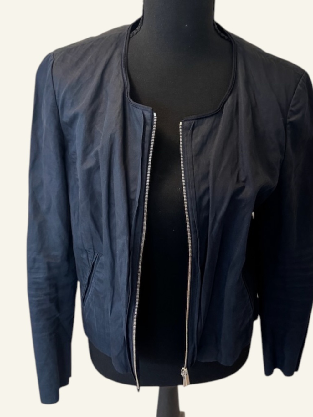 Lafayette 148 New York Benton Crinkle Jacket Navy Blue Size 8
